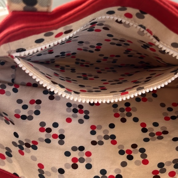 Burberry Blue Label Red /Beige Canvas Leather Small Tote Hand Bag Purse - Picture 8 of 9